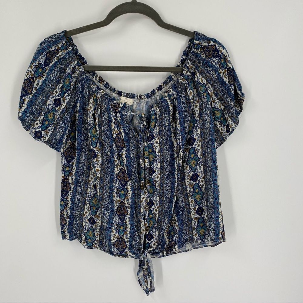 Mason & Belle Women’s Off Shoulder Cropped Short Sleeve Paisley Print Blouse L